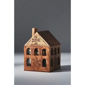 ANTHROPOLOGIE Wooden Humble Home Candle Brown Small Decorative House Gift NEW